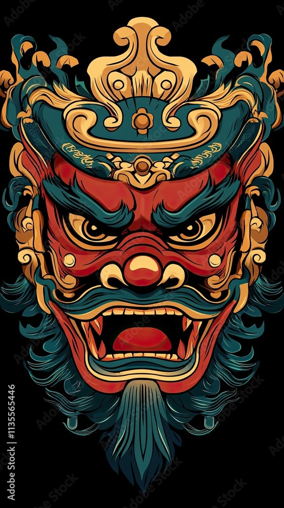 Fototapeta premium Majestic Asian Dragon Mask Artistic Illustration