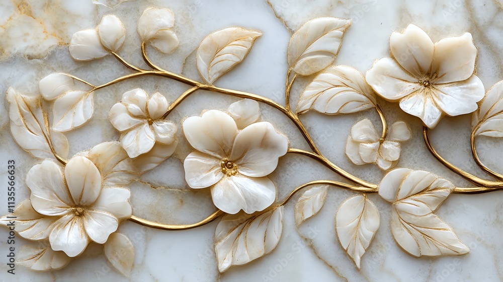 Intricate floral design on marble surface. Intricate floral design on marble surface.