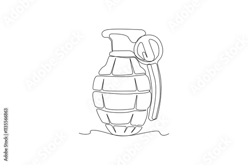 Hand grenade one-line art drawing. Military grenade continuous outline vector.