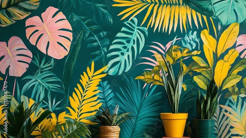 Vibrant tropical plant wall art for decor. photo