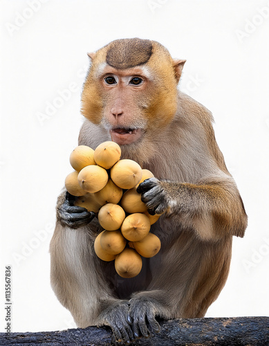 Monkey holding longkong on white background photo