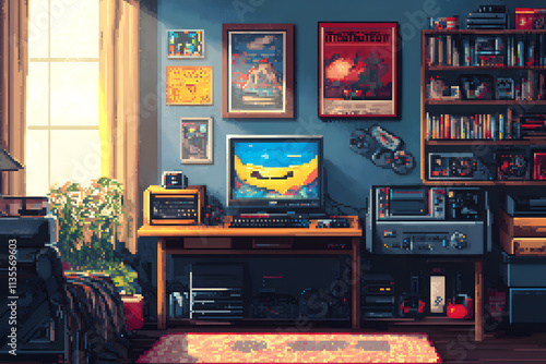 Retro Gamer's Sanctuary: A Pixel Art Tribute to 80s and 90s Gaming