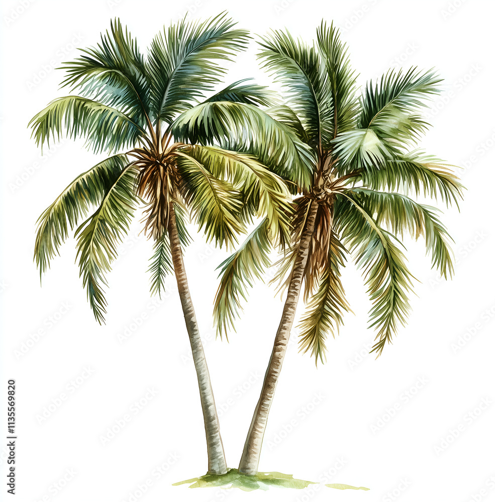Fototapeta premium Palm Trees, a clipart illustration with a white background