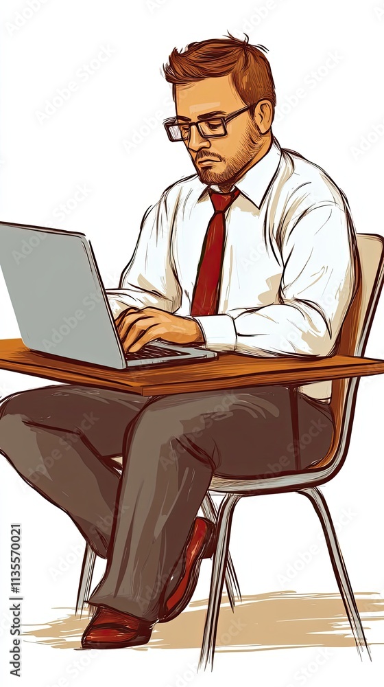 Businessman Working on Laptop at Desk Businessman Working on Laptop at Desk