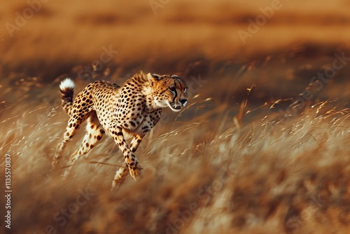 Ultra Hd Visual of Cheetah Running to Hunt in Savannah with Panoramic View photo