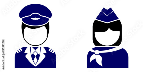 pilot and air hostess icon profile in two gender for job profession vector	