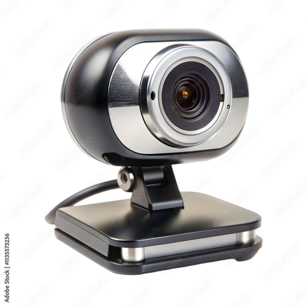 silver and black webcam on a white background silver and black webcam on a white background