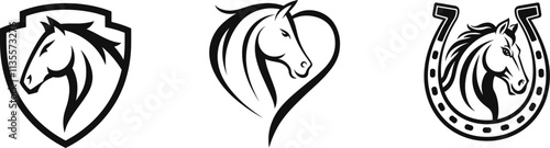 Set of horses head, logo tattoo design, vector illustration.	
