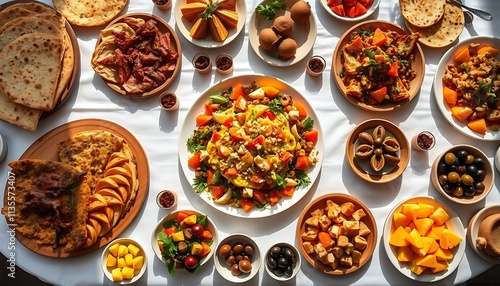 Mediterranean Feast: Sunlit Table of Food