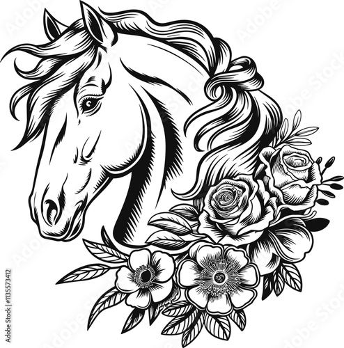 A floral horse, vector illustration.