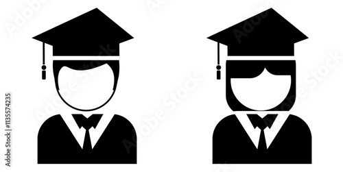 Education and Graduation icon with academic regalia, or academic dress icon person