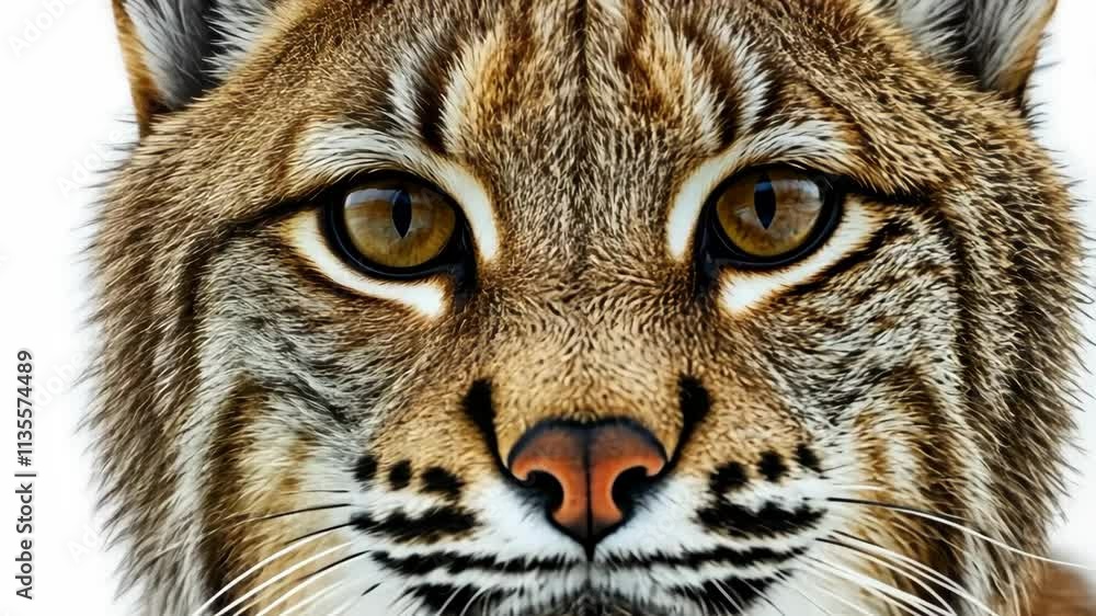 Close-up view of a lynx displaying detailed fur patterns and bright eyes in a natural setting during the day