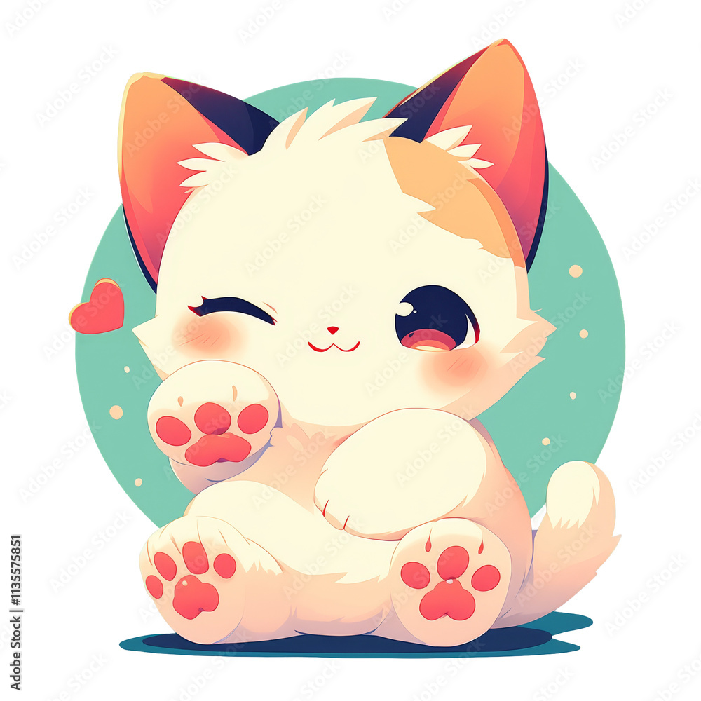 Cartoon cat winks, paws up with a heart. Cartoon cat winks, paws up with a heart.