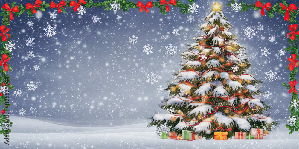 Snowy Christmas Tree Scene Festive Winter Wonderland Holiday Background Snowy Christmas Tree Scene Festive Winter Wonderland Holiday Background