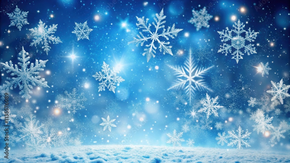Snowflakes gently falling from a clear blue sky, creating a magical winter wonderland, winter, snow, blue sky, cold, holiday Snowflakes gently falling from a clear blue sky, creating a magical winter wonderland, winter, snow, blue sky, cold, holiday
