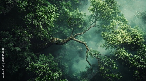 A mystical Fairy Tale Forest scene with enchanted trees and mythical creatures in a magical woodland backdrop, aerial shot, Fantasy style photo