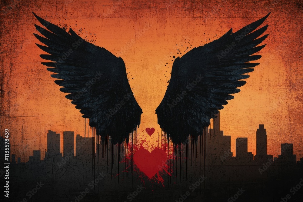 Obraz premium dark wings against a fiery sky