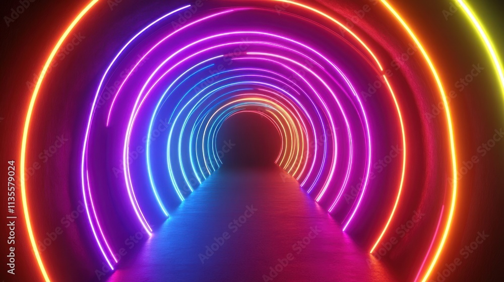 Vibrant Neon Rainbow Tunnel: A Psychedelic 3D Render Vibrant Neon Rainbow Tunnel: A Psychedelic 3D Render