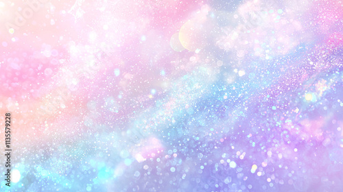 Dreamy pastel galaxy with shimmering glitter, soft bokeh lights, and a magical, ethereal atmosphere. Perfect for fantasy or whimsical designs.