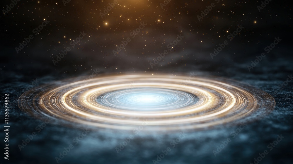 Glowing ripples on a dark surface with a starry sky background Glowing ripples on a dark surface with a starry sky background
