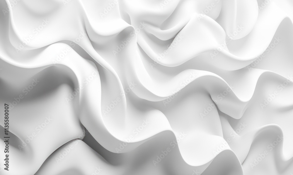 Fototapeta premium Abstract white waves, flowing fabric texture background.