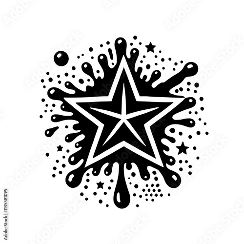 Starburst:  A five-pointed star shines brightly, surrounded by a splatter of black ink, creating a dynamic and eye-catching design.  