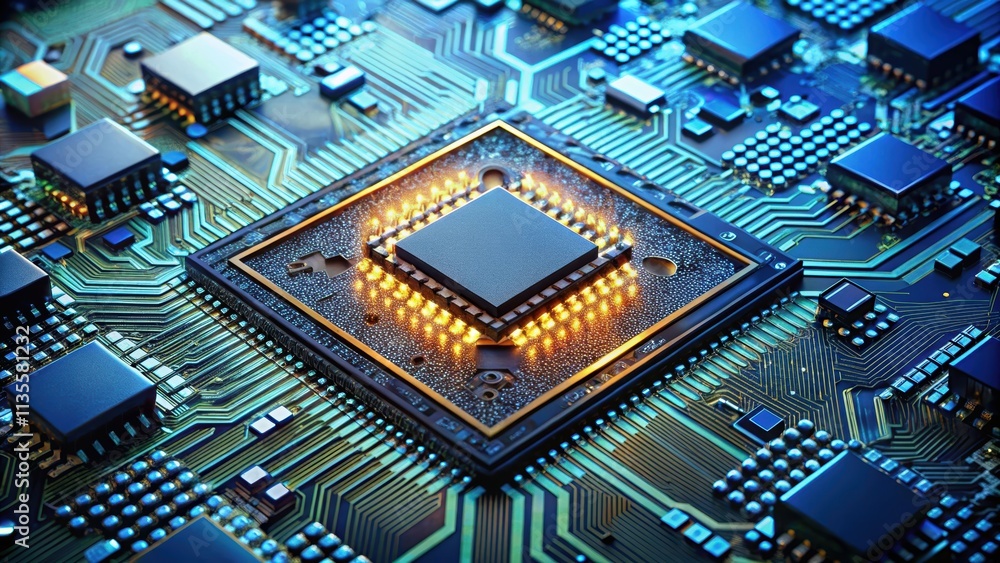 Obraz premium Serial production of electronic microchips, technology, manufacturing, industry, automation