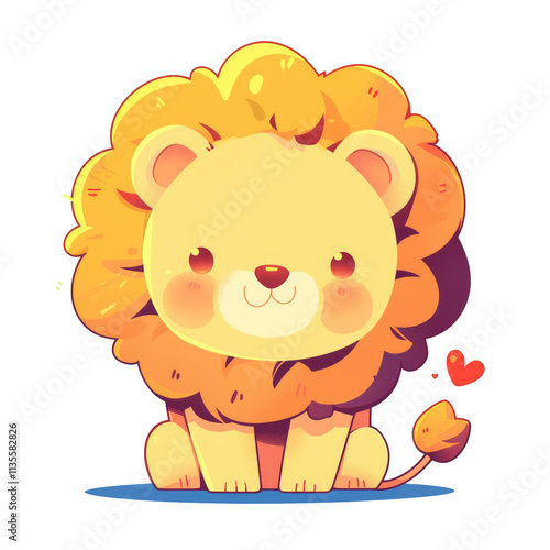 Cute cartoon lion with hearts. photo