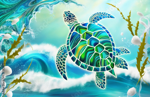 Abstract Turtle Design Glowing Shell