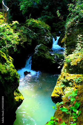 Quadro su tela Refreshing view at the Potenza river flowing near Sentiero Li Vurgacci in Piorac