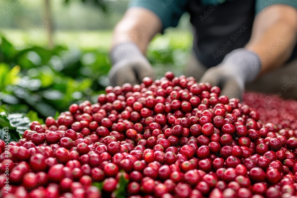Fototapeta premium Freshly harvested cranberries in hands