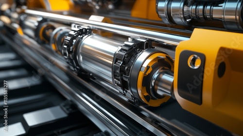 Industrial machinery components factory setting close-up photography metal surface technical perspective engineering concepts