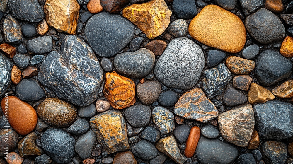 Close-up of various colorful smooth stones, wet and glistening. Close-up of various colorful smooth stones, wet and glistening.