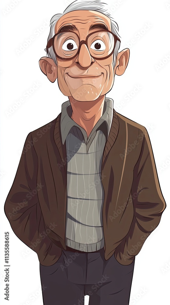 Friendly Elderly Gentleman Wearing Glasses and Brown Jacket Friendly Elderly Gentleman Wearing Glasses and Brown Jacket