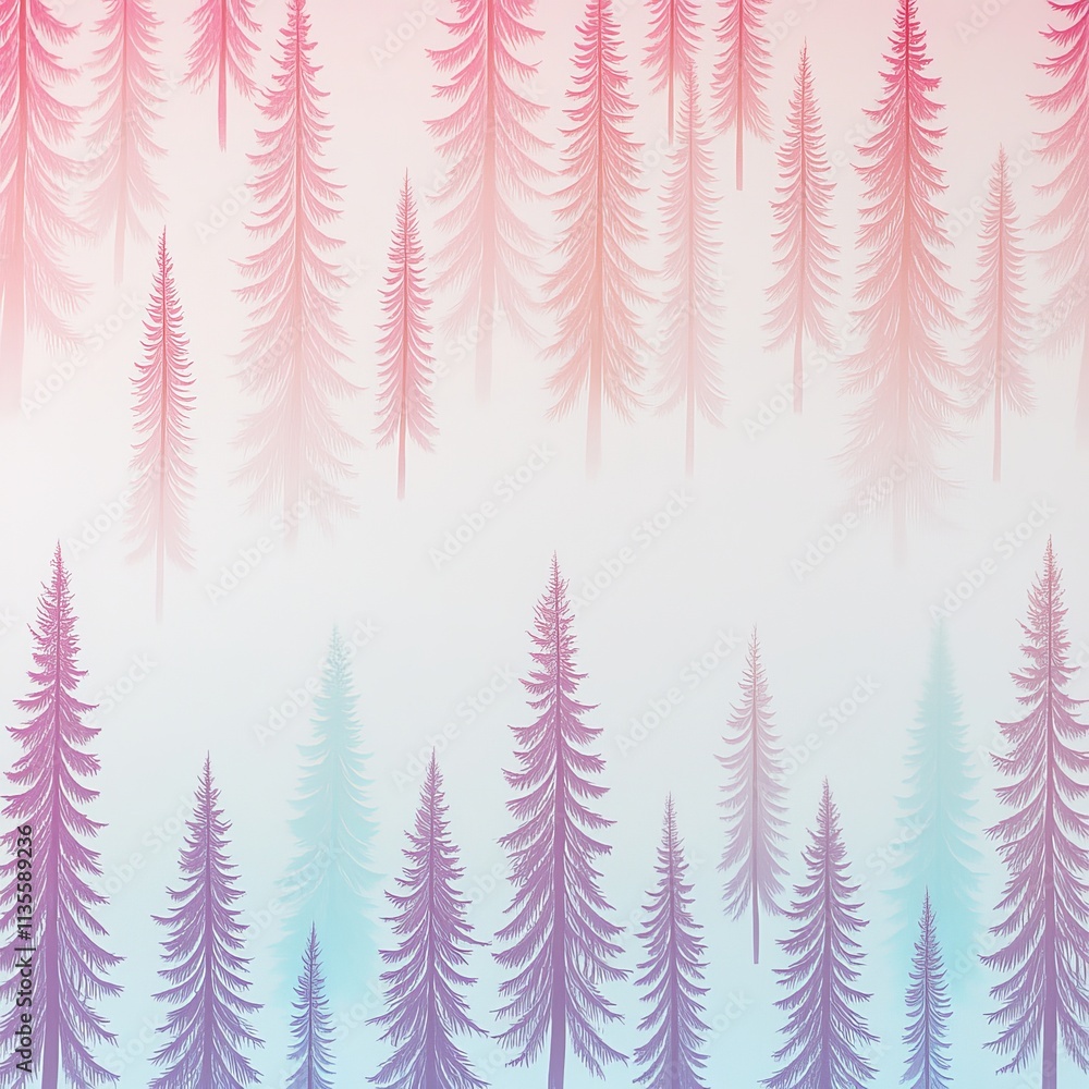Obraz premium Pastel-colored stylized pine trees forming a frame.