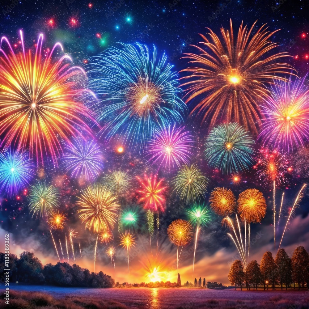 Celebration in Lights Vibrant Fireworks Show Night Sky photo Celebration in Lights Vibrant Fireworks Show Night Sky photo
