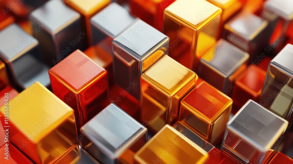 Abstract Colorful Cubes: A Symphony of Shiny Metallic Blocks Abstract Colorful Cubes: A Symphony of Shiny Metallic Blocks