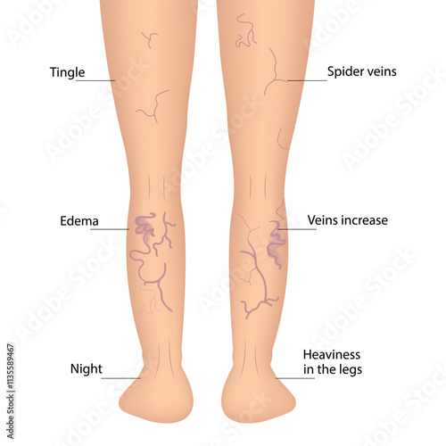 Human legs with health problems. Varicose veins. Bruise, hematoma.