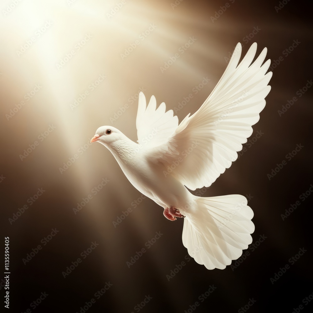 Fototapeta premium Serene White Dove Soaring in Heavenly Light