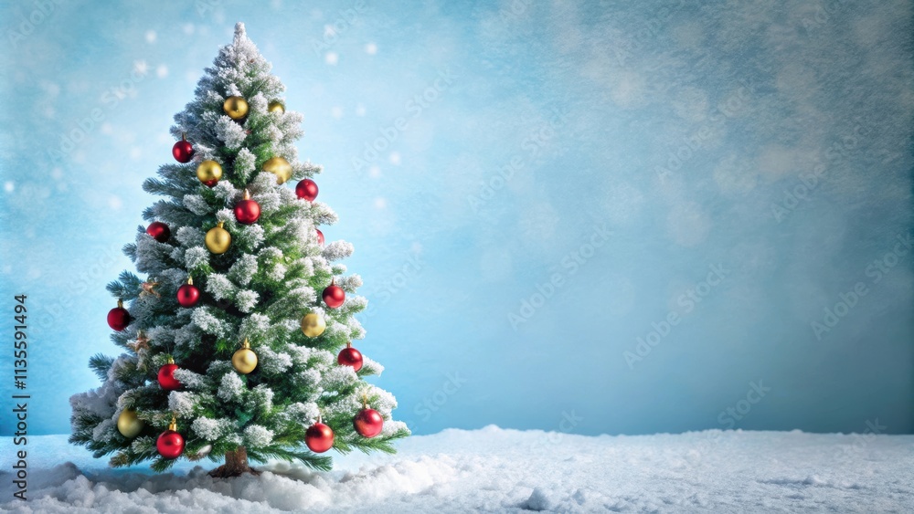 Decorative Christmas tree covered in artificial snow, winter, holiday, festive, decor, ornament, seasonal, white, cold Decorative Christmas tree covered in artificial snow, winter, holiday, festive, decor, ornament, seasonal, white, cold