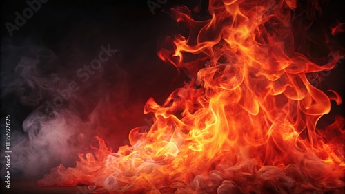 Red fire flame with smoke on background, fire, flame, heat, burning, hot, blaze, fiery, danger, smoke, explosion, danger