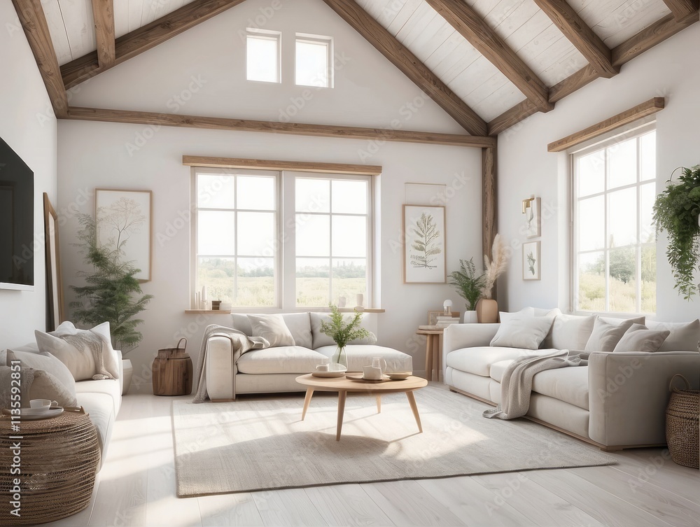 Fototapeta premium cozy barn interior background, Off-White wall background, home interior design