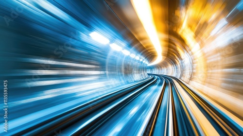 Dynamic Motion Blur in a Futuristic Tunnel with Vibrant Lights