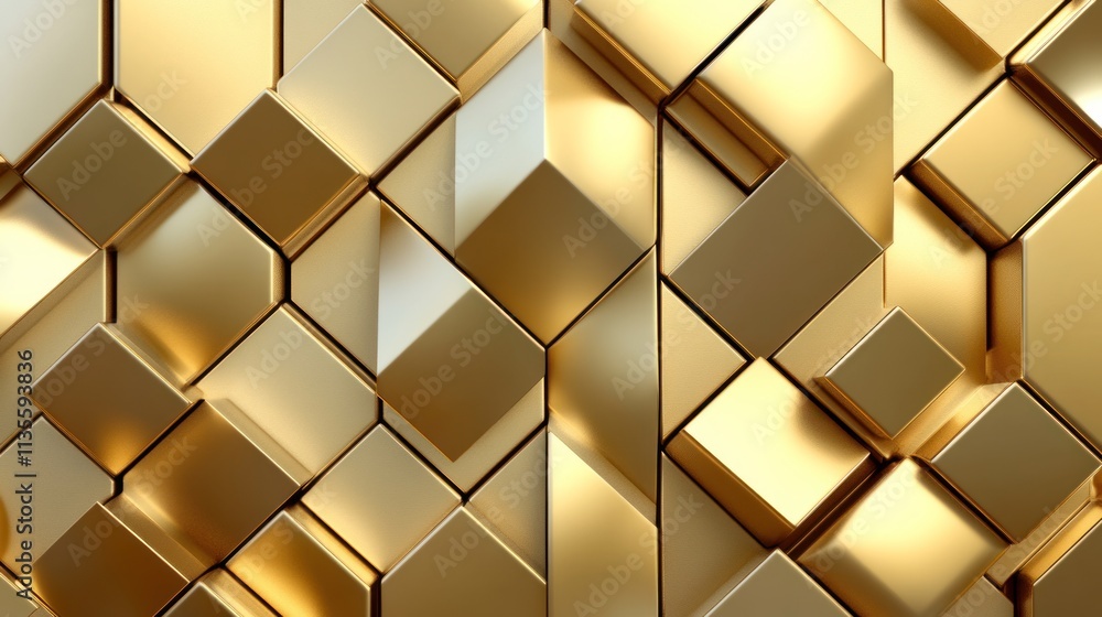 Abstract Gold Geometric Pattern: Luxurious 3D Cubes and Shiny Metallic Texture Background Abstract Gold Geometric Pattern: Luxurious 3D Cubes and Shiny Metallic Texture Background
