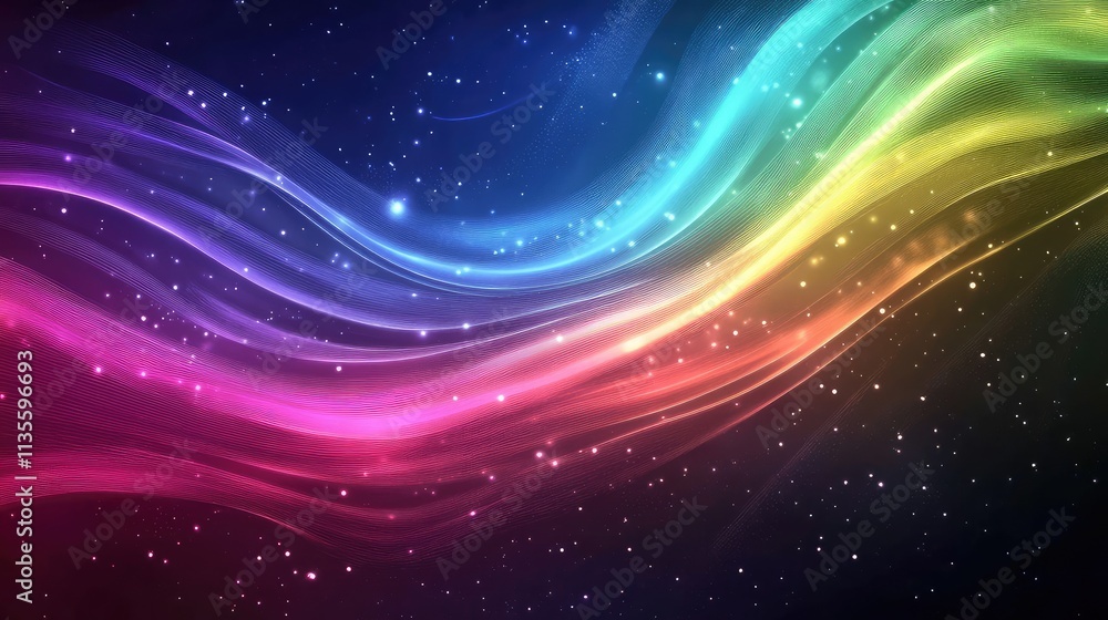 Colorful Abstract Waves with Stars in a Night Sky Background Colorful Abstract Waves with Stars in a Night Sky Background