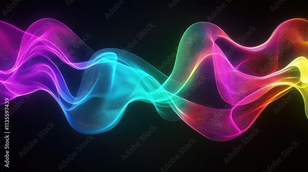 Colorful Abstract Waves with Light Effects on Dark Background Colorful Abstract Waves with Light Effects on Dark Background