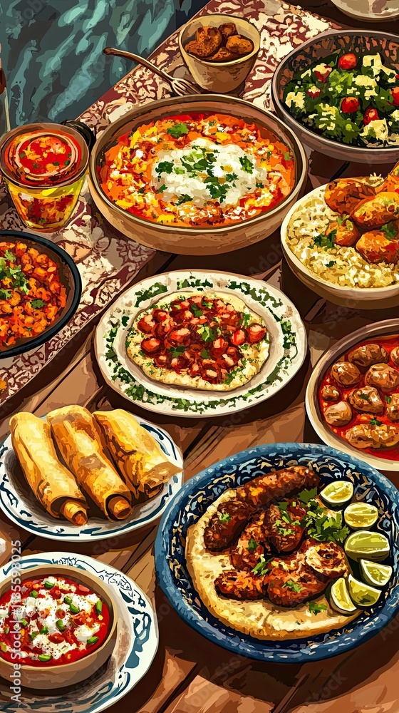 A Festive Table of Delicious Middle Eastern Cuisine A Festive Table of Delicious Middle Eastern Cuisine