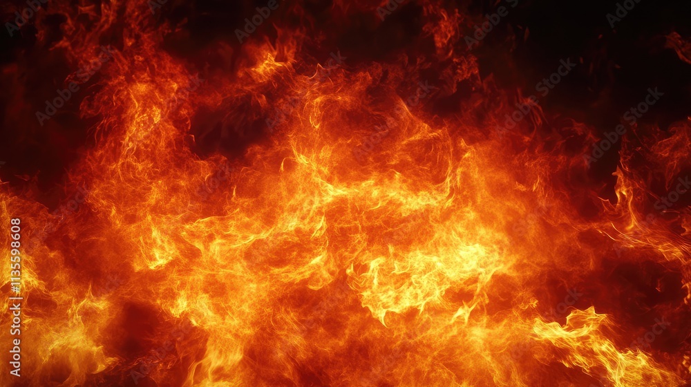 Vibrant Flames Dance in Fiery Display Against Dark Background Vibrant Flames Dance in Fiery Display Against Dark Background