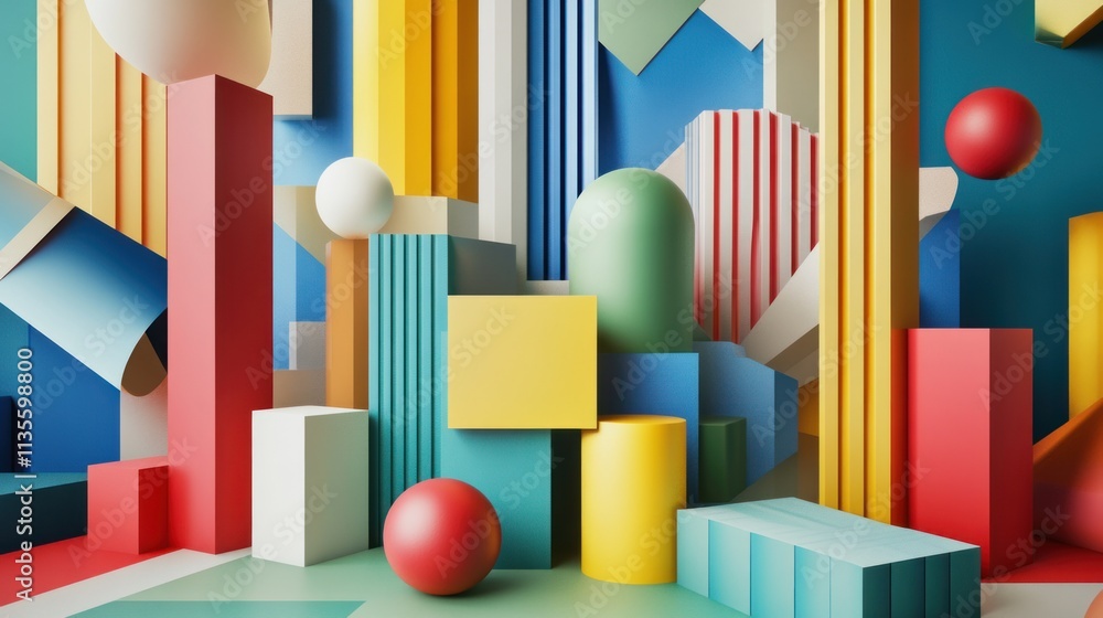Vibrant Abstract Geometric Composition: A Colorful 3D Render of Interlocking Shapes Vibrant Abstract Geometric Composition: A Colorful 3D Render of Interlocking Shapes
