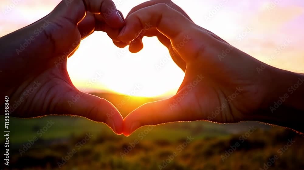 Teenage boy’s hands forming a heart shape with sunlight passing through at sunset, symbolizing love and warmth during twilight. Teenage boy’s hands forming a heart shape with sunlight passing through at sunset, symbolizing love and warmth during twilight.
